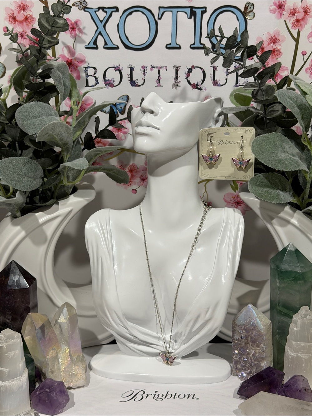 🆕🦋 NWT SET BRIGHTON ‘Kyoto in Bloom’ Purple Enamel Butterfly Necklace + Earrings